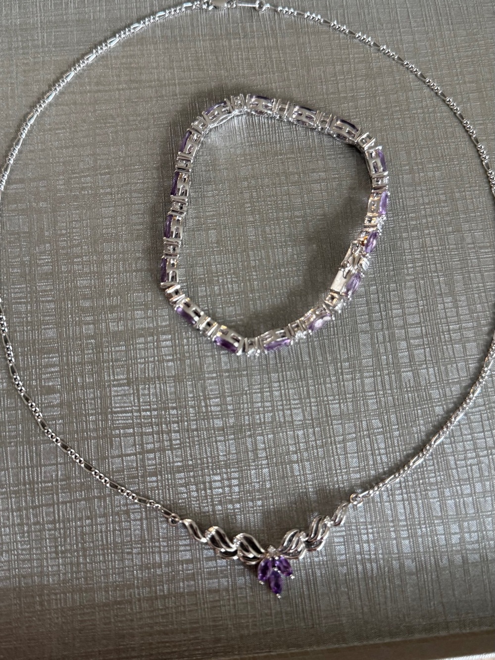 Sterling Silver Necklace with Light Purple Gemstone Pendant - Picture 2 of 4